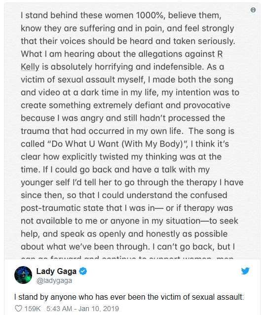 Lady Gaga apologizes for collaborating with R. Kelly