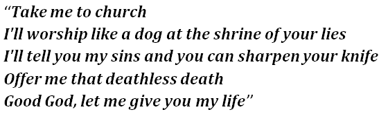 Lyrics of Hozier's "Take Me to Church"