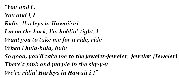 Lyrics of "Harleys in Hawaii"