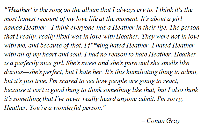 Conan Gray talks about "Heather"