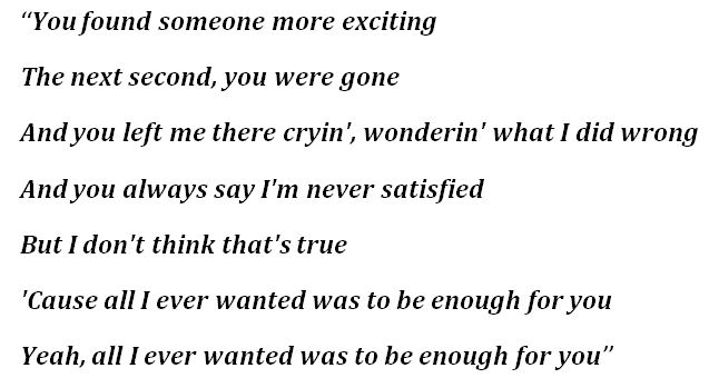 Lyrics for "Enough for You"