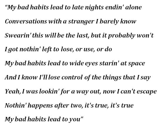 Lyrics to "Bad Habits" by Ed Sheeran 