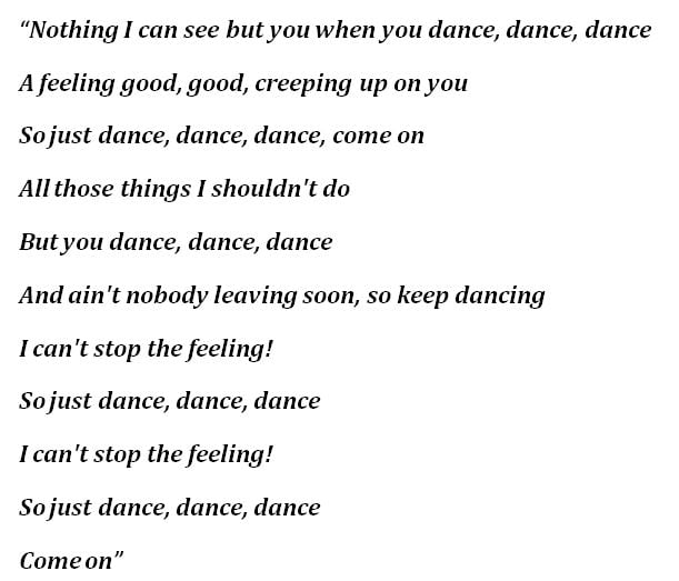 Justin Timberlake, "Can't Stop the Feeling!" Lyrics