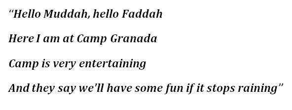 Lyrics to "Hello Muddah, Hello Fadduh (A Letter from Camp)"