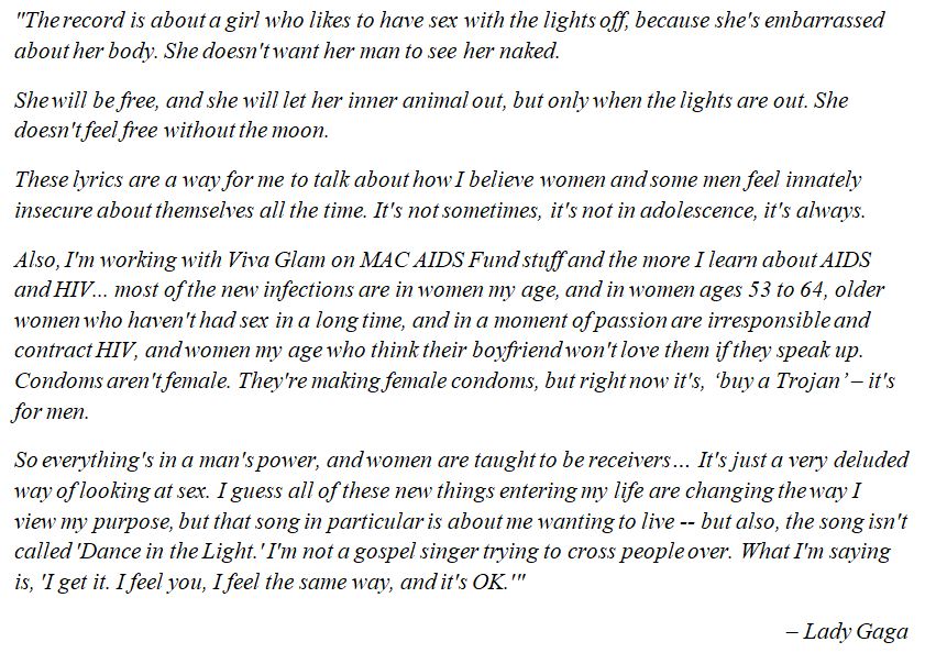 Lady Gaga's explanation of "Dance in the Dark" 