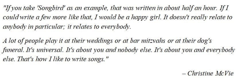Fleetwood Mac's Christine McVie explains "Songbird" 