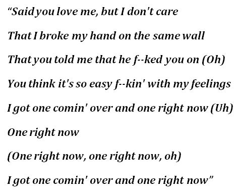 Lyrics to “One Right Now”