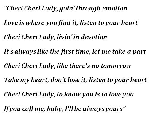 Modern Talking, "Cheri Cheri Lady" Lyrics
