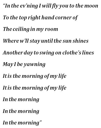 Lyrics to "In the Morning (Morning of My Life)"