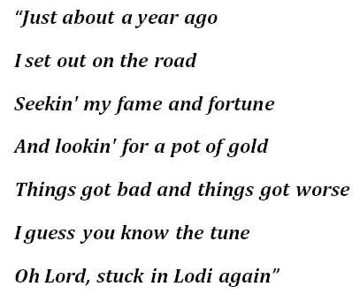 Lyrics of Creedence Clearwater Revival's "Lodi"