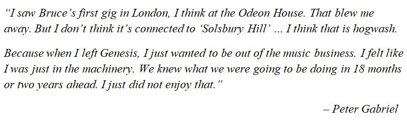 What Peter Gabriel said of "Solsbury Hill"