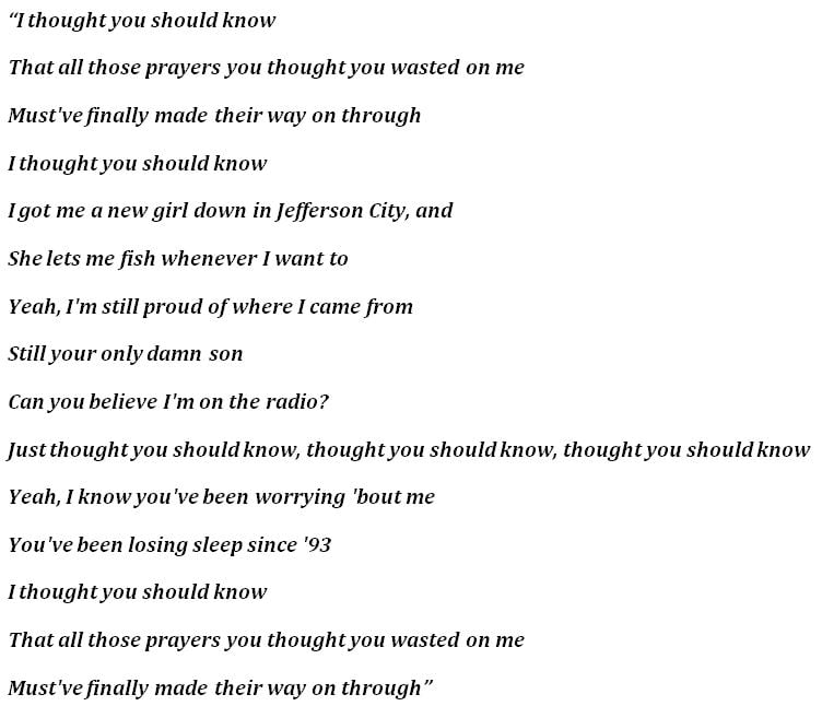 Lyrics to "Thought You Should Know"