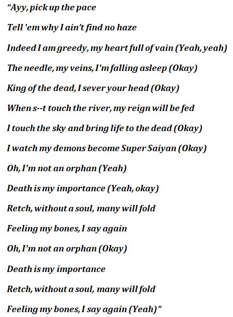 XXXTENTACION, "King of the Dead" Lyrics