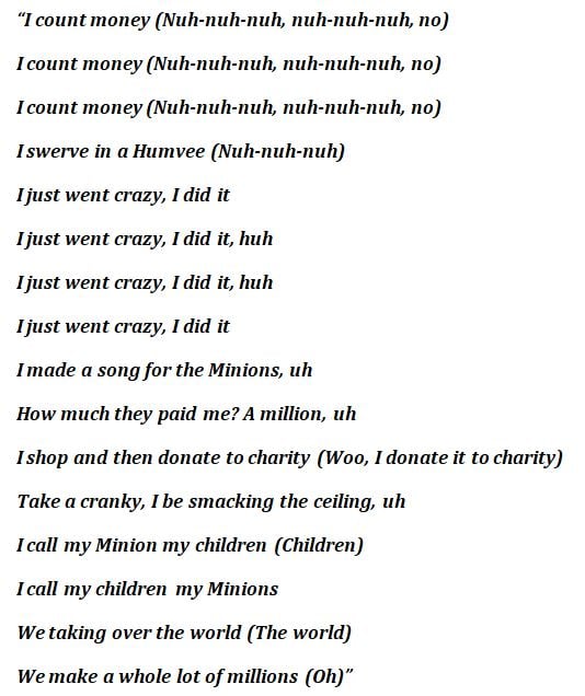 Lyrics for Yeat's "Rich Minion"