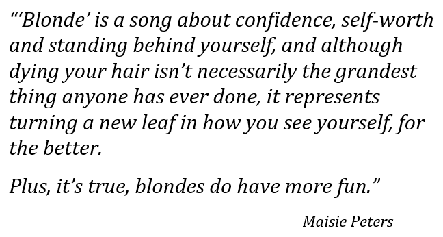 Maisie Peters explains the meaning of "Blonde" 