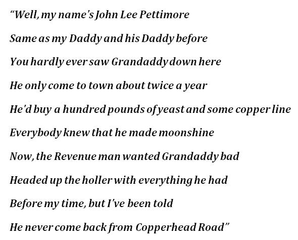 Lyrics to Steve Earle's "Copperhead Road"