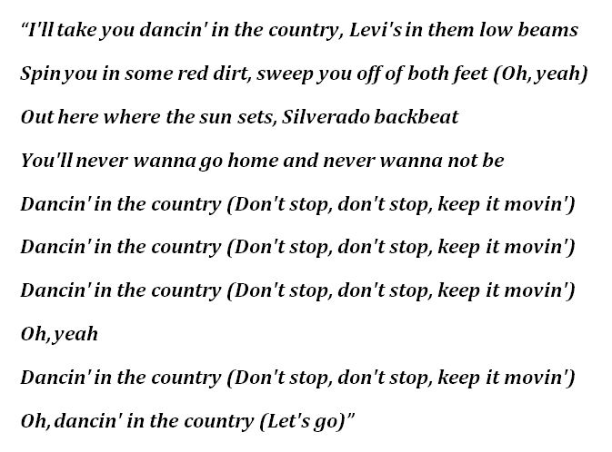 Tyler Hubbard, "Dancin' In the Country" Lyrics