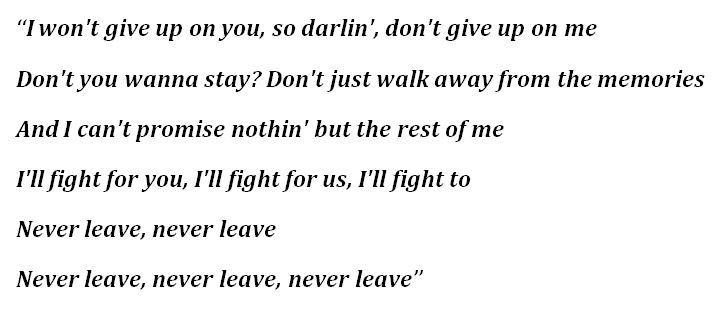 lyrics for Bailey Zimmerman's "Never Leave"