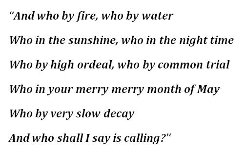 Lyrics of Leonard Cohen's "Who by Fire"