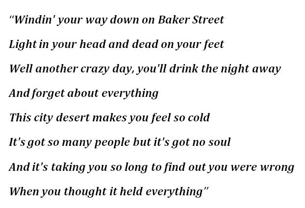 Lyrics to Gerry Rafferty's "Baker Street" Lyrics