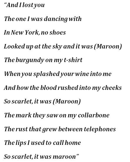 Lyrics of Taylor Swift's "Maroon"