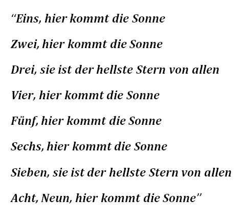 Lyrics to Rammstein's "Sonne"