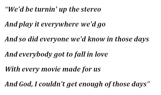 Lyrics for Nickelback's "Those Days"