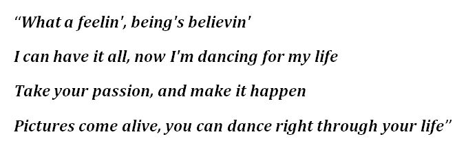Lyrics for "Flashdance... What a Feeling"