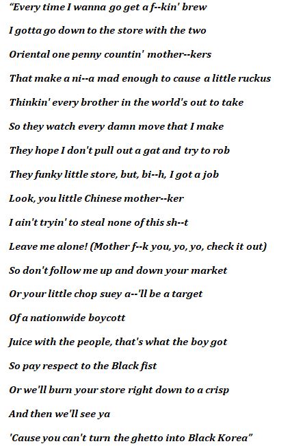 Lyrics for Ice Cube's "Black Korea